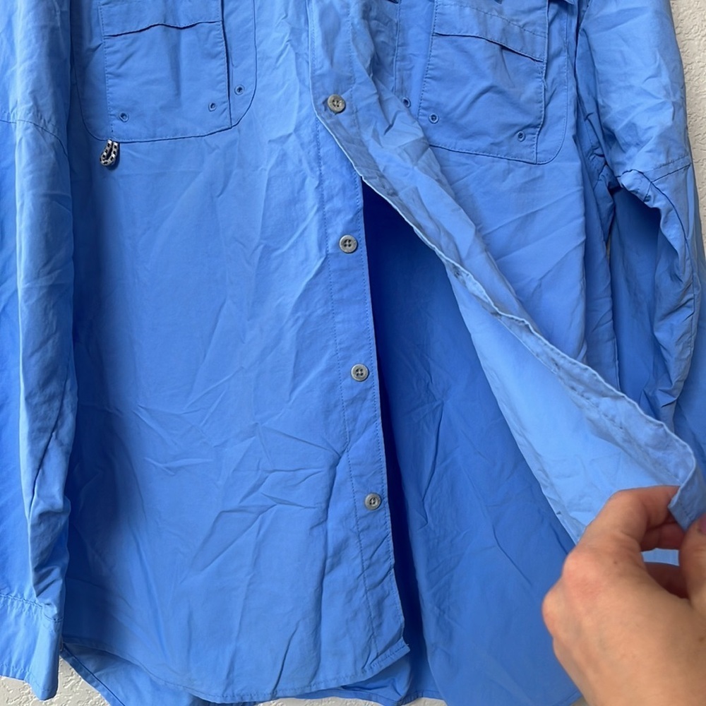 Columbia Long Sleeve Shirt Button Down Collared Omnishade Blue size Extra Large - Picture 3 of 13